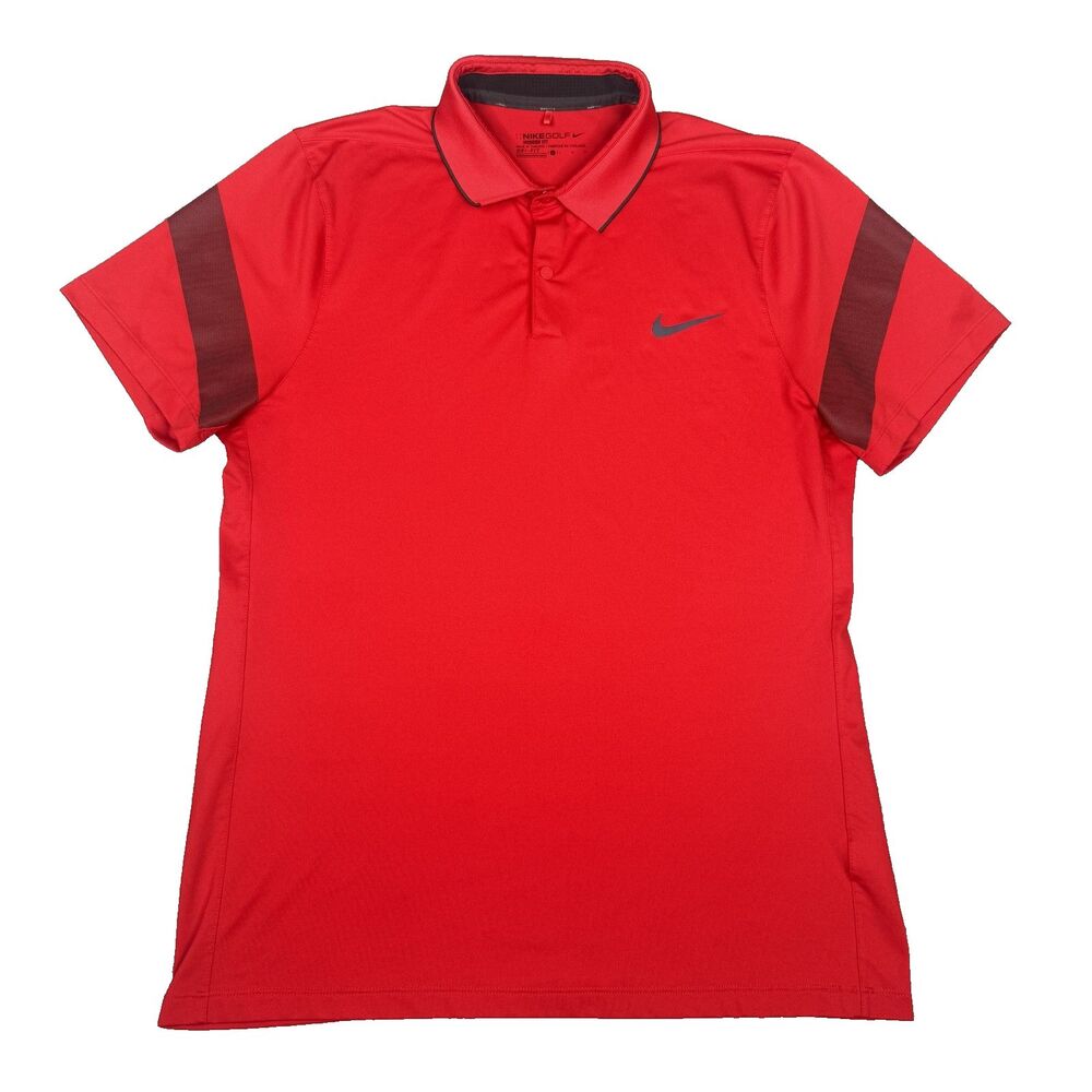 Nike Golf Polo Shirt Mens Large Red  Dri-Fit MM Fly Framing Commander Modern Fit
